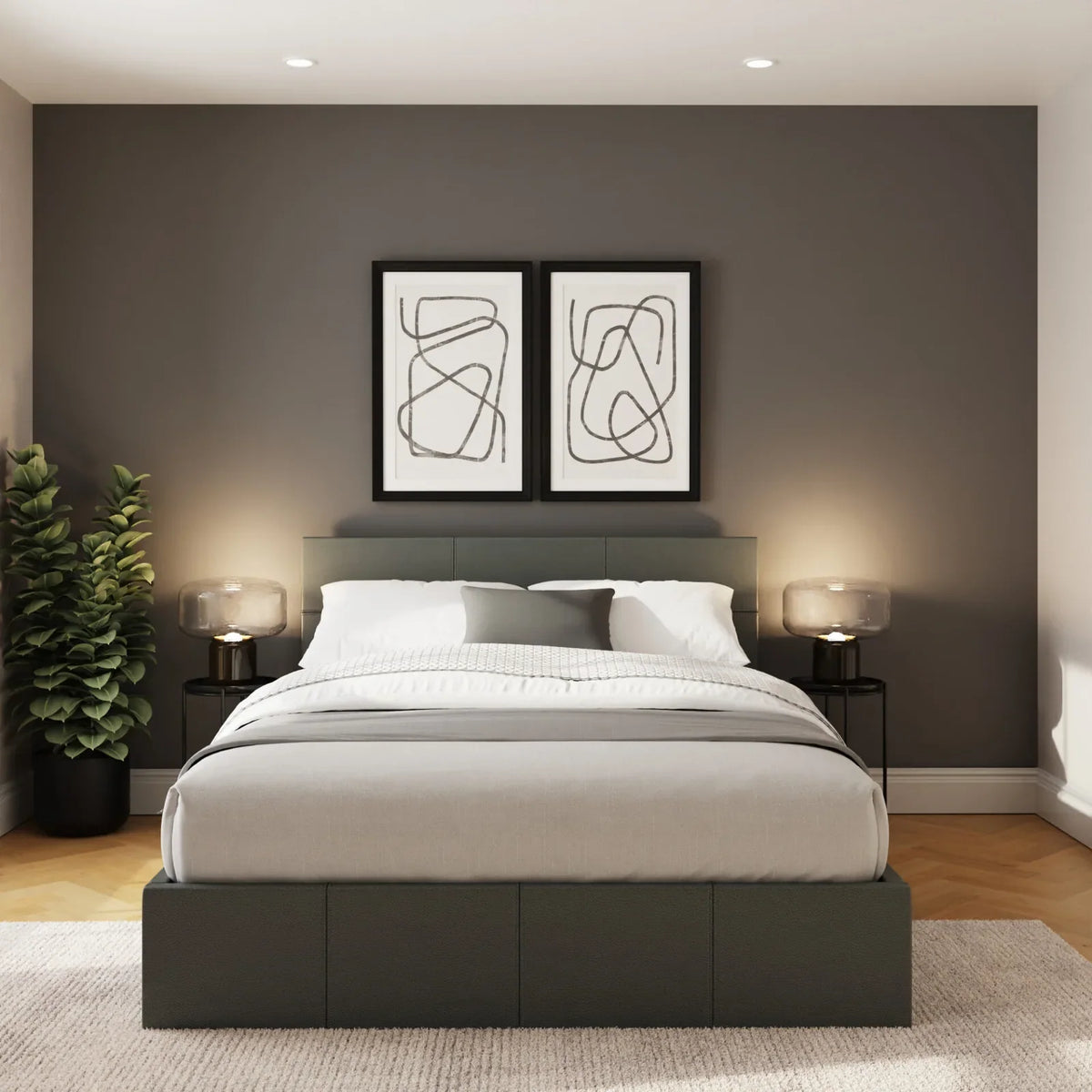 Pimlico side lift ottoman bed frame in grey hopsack fabric