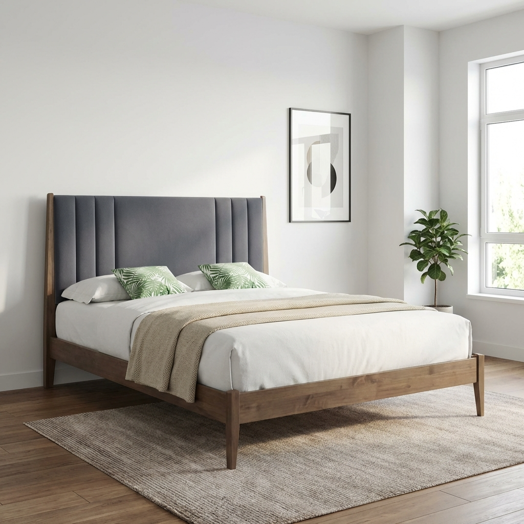 Cheslyn Upholstered Bed Frame in Dark Grey or Light Grey, view 2