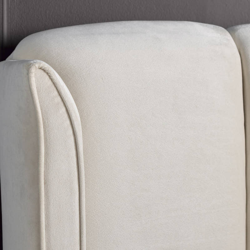 Holloway velvet ottoman bed in warmstone velvet, detail of the headboard wing