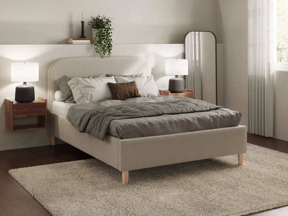 Belgravia boucle ottoman bed frame in stone