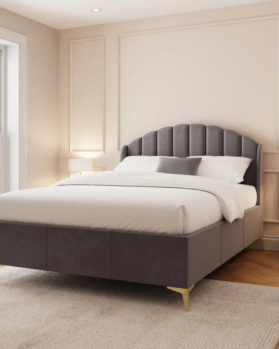 Chelsea ottoman bed frame with a tall padded headboard