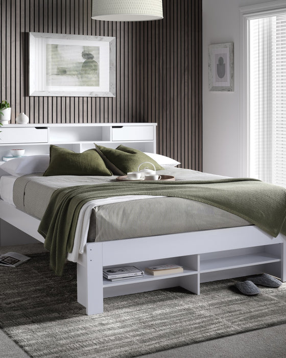 Harrow white wooden bed, in a bedroom
