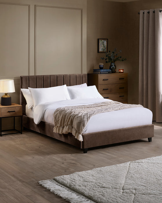 Julian Bowen Aylen bed in chocolate velvet, in a bedroom