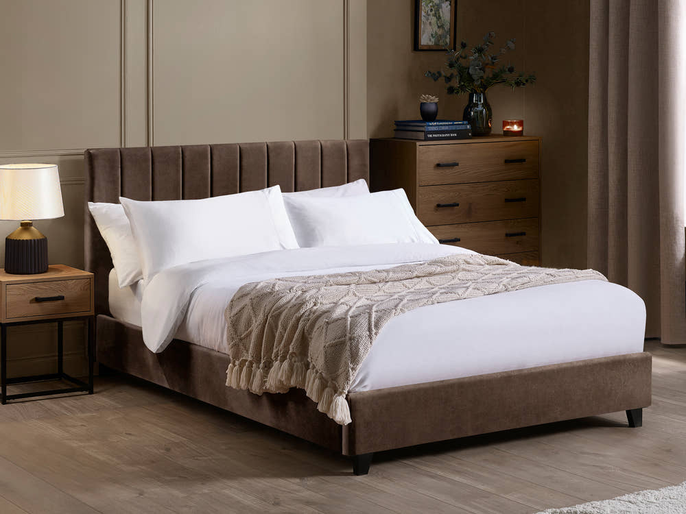 Julian Bowen Aylen bed in chocolate velvet, in a bedroom