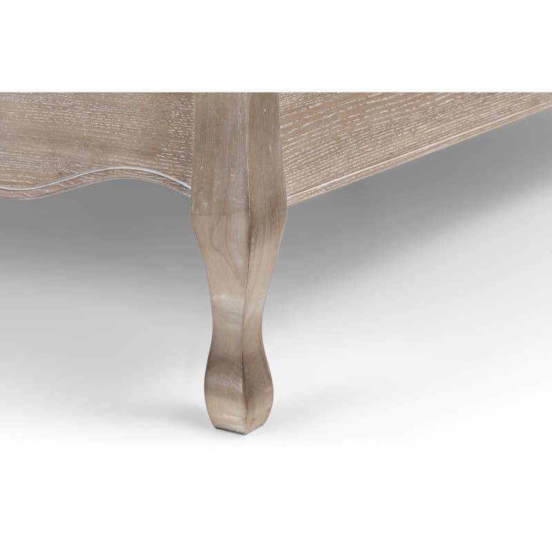 Camille bed: limed oak cabriole style leg, close up