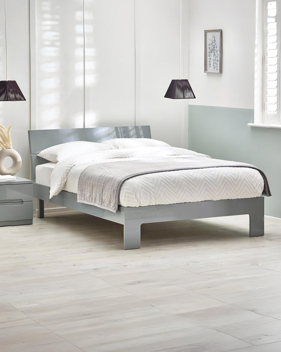 Julian Bowen Manhattan bed in grey high gloss, in a bright bedroom