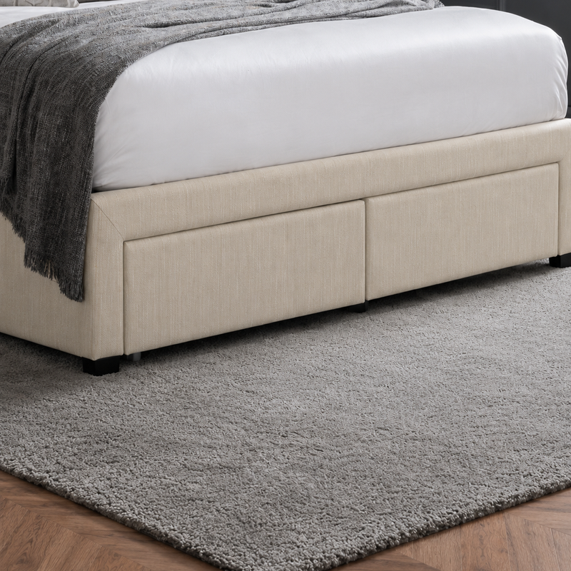 Wilton bed: two oatmeal drawers on the side of the base, close up