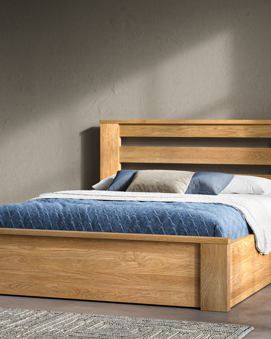 Chiswick solid oak ottoman bed in natural oak, king size, closed