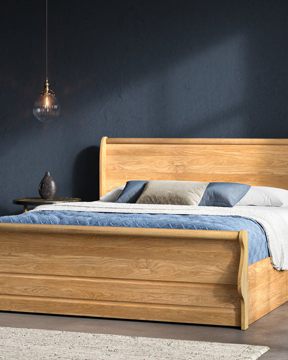 Ealing solid oak ottoman bed, natural finish, with the storage closed