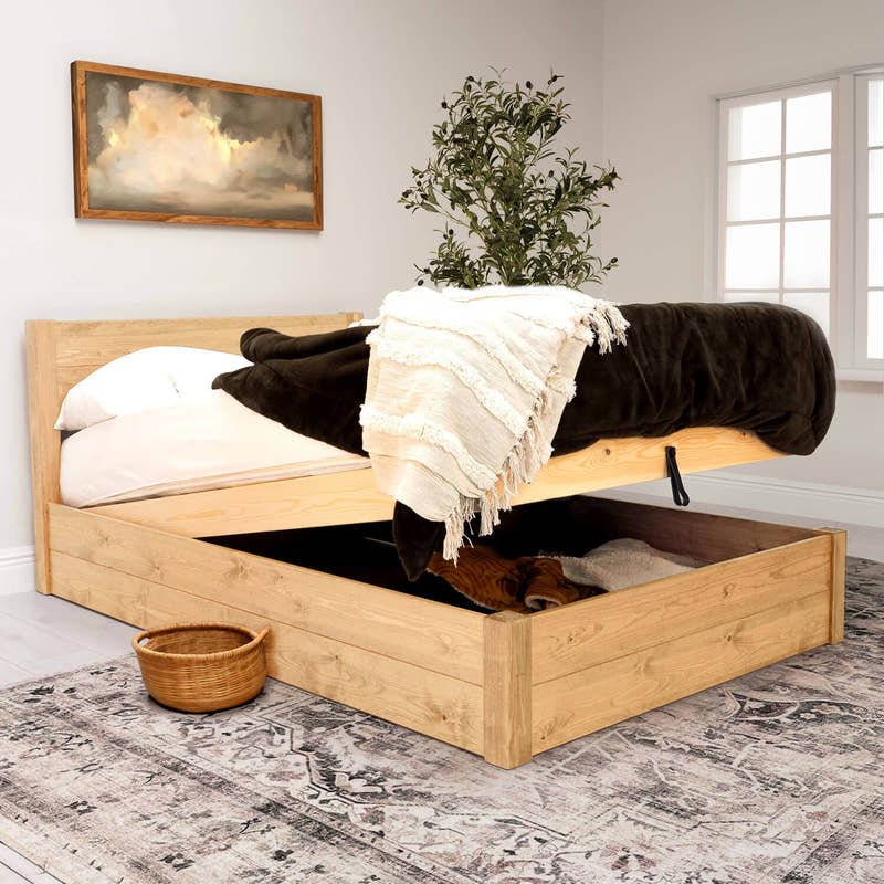 Eltham ottoman bed in solid pine, light finish
