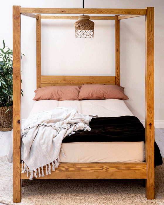 Osterley four poster bed in solid pine, medium finish