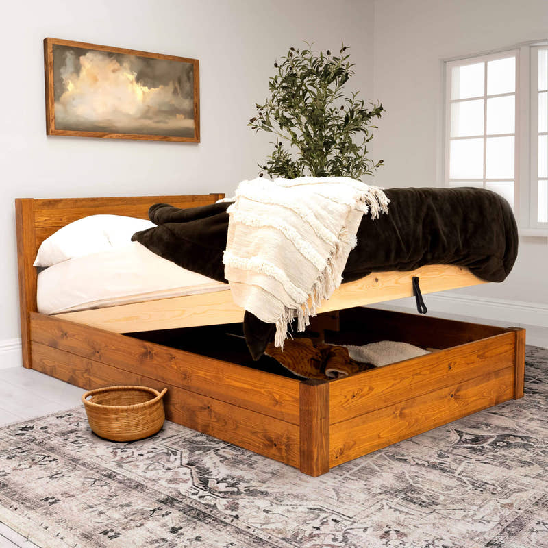 Eltham ottoman bed in solid pine, medium finish
