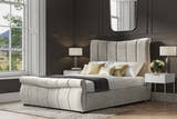 Southgate velvet ottoman bed in light grey velvet, closed, in a bedroom