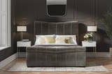 Southgate velvet ottoman bed in mid grey velvet, from the foot end