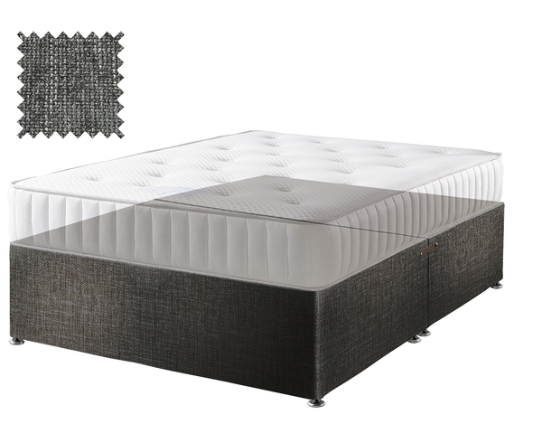 Hopsack divan bed base in slate, no drawers and no headboard (mattress shown for illustration, not included)