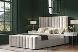 Stanmore velvet ottoman bed in light grey velvet, closed, in a bedroom