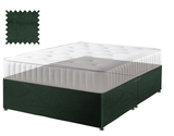 Velvet divan bed base in green, no drawers and no headboard (mattress shown for illustration, not included)