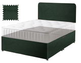 Velvet divan bed base in green, No drawers, curved headboard (mattress shown for illustration, not included)