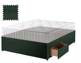 Velvet divan bed base in green, 2 drawers, no headboard (mattress shown for illustration, not included)