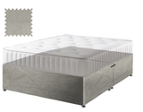 Velvet divan bed base in silver, no drawers and no headboard (mattress shown for illustration, not included)