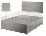 Velvet divan bed base in silver, No drawers, curved headboard (mattress shown for illustration, not included)
