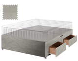 Velvet divan bed base in silver, 4 drawers, no headboard (mattress shown for illustration, not included)