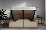 Edgware solid pine ottoman bed in oak finish, with the gas lift storage open