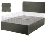 Velvet divan bed base in slate, No drawers, curved headboard (mattress shown for illustration, not included)