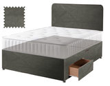 Velvet divan bed base in slate, 2 drawers, curved headboard (mattress shown for illustration, not included)
