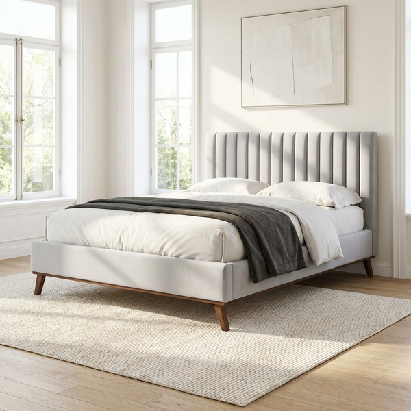 Albany Upholstered Bed Frame in Light Grey or Dark Grey, view 2