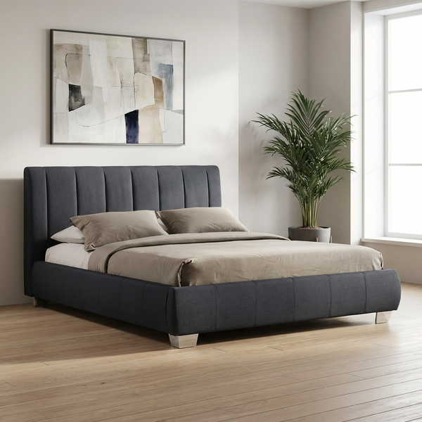 Braunston Upholstered Bed Frame in Grey or Sand, view 2