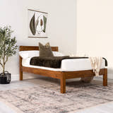 Mortlake wooden bed in solid pine, walnut finish