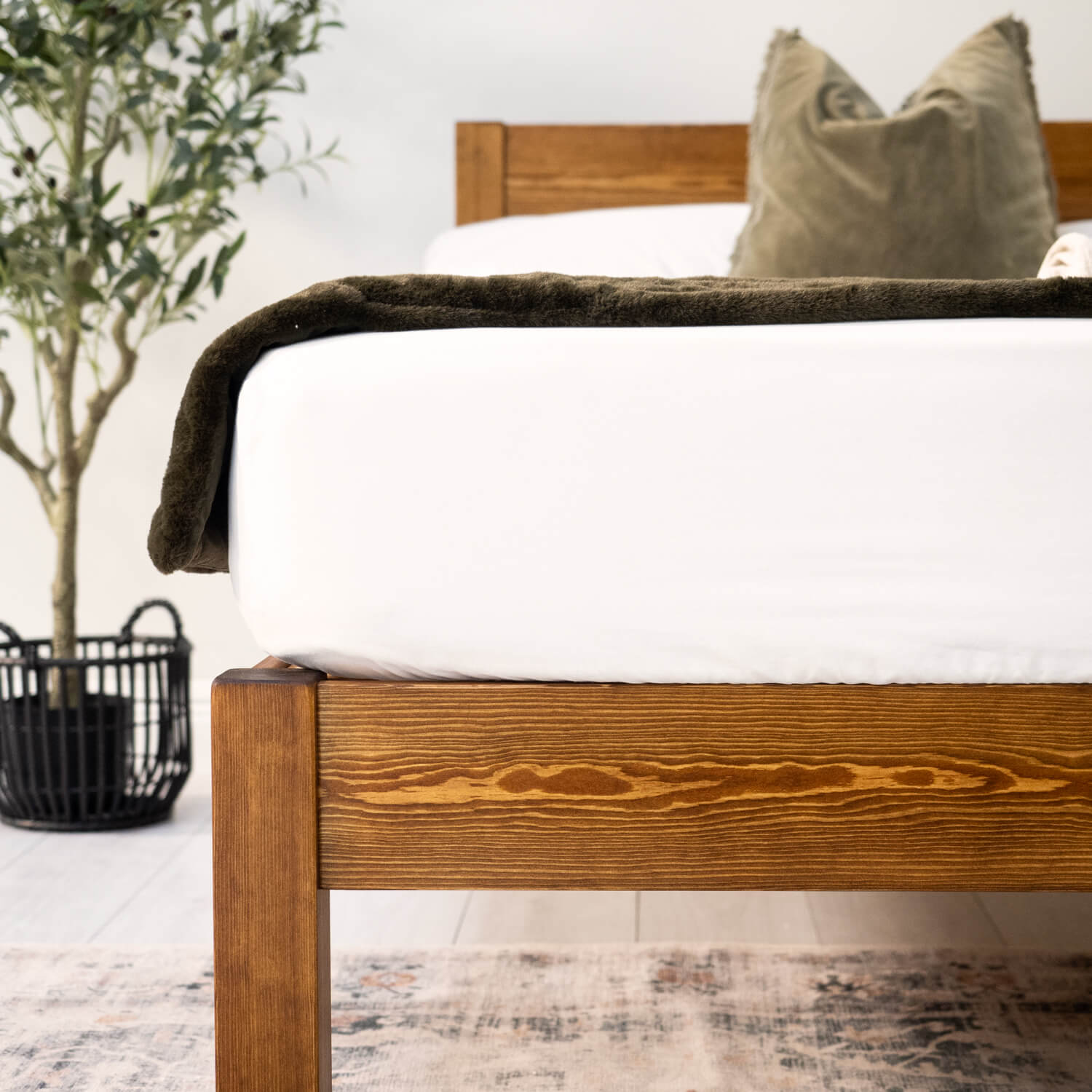 Mortlake wooden bed in solid pine, walnut finish, view 3