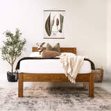 Mortlake wooden bed in solid pine, walnut finish, view 2