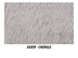 Chenille fabric in silver, the swatch for this divan base
