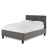 Hoxton grey velvet ottoman bed with a mattress, side angle