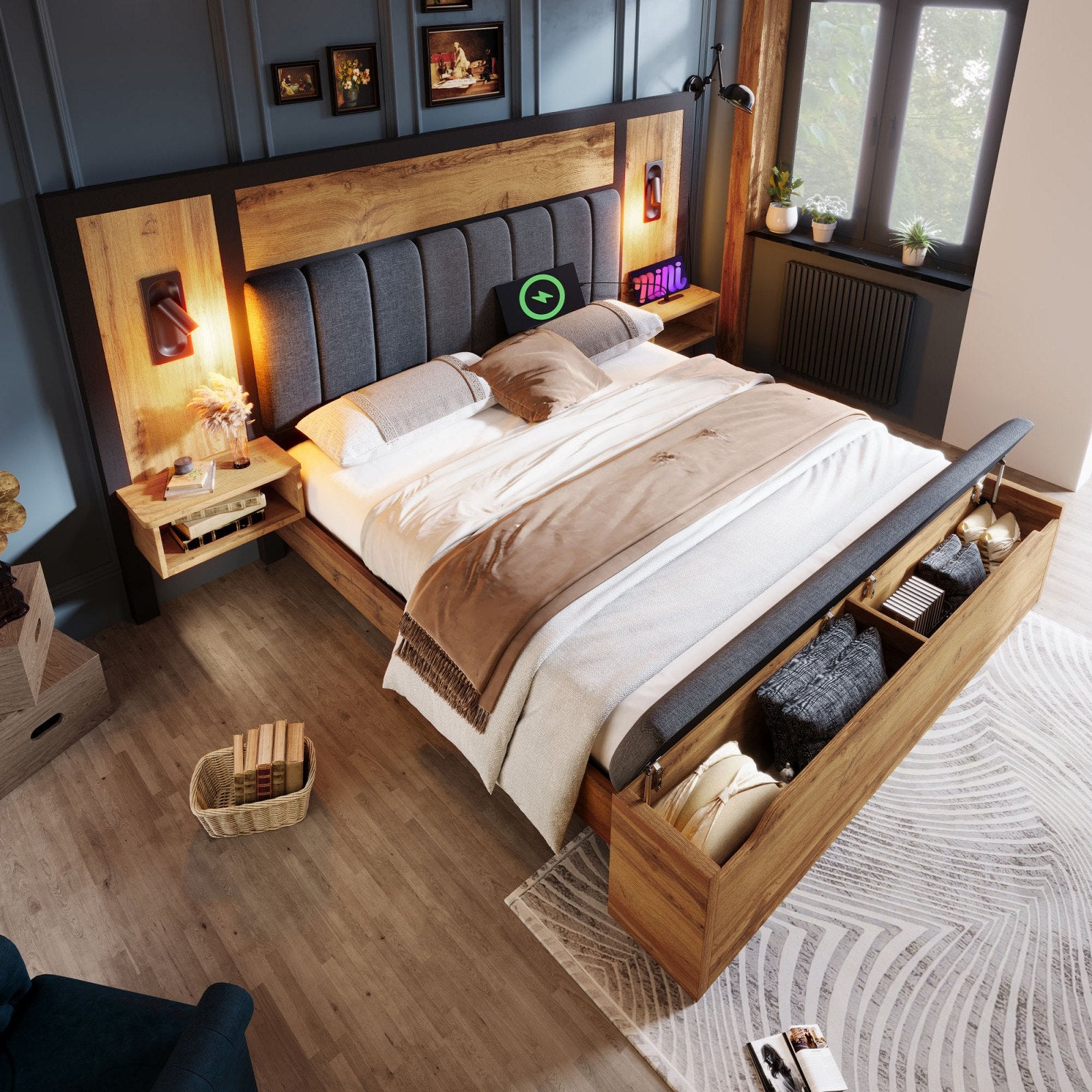 Finchley Bed with Bedside Tables, in a blue bedroom