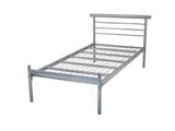 Bermondsey silver metal bed frame, without a mattress, showing the mesh base