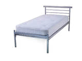 Bermondsey silver metal bed frame, with a mattress, angle view