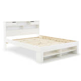 Harrow white wooden bed, without a mattress, showing the slats