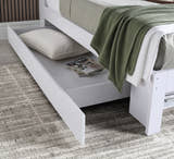 Harrow white wooden bed, close-up of an under-bed drawer