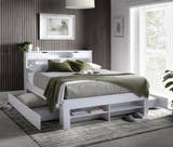 Harrow white wooden bed, with both under-bed drawers open