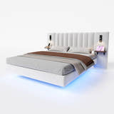 Maida Floating Bed with Bedside Shelves, on a plain background