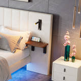 Maida Floating Bed with Bedside Shelves, close-up of a bedside shelf