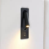 Maida Floating Bed with Bedside Shelves, close-up of the swivel reading light