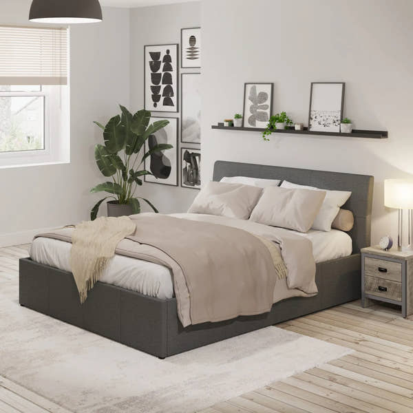 Fulham grey ottoman bed frame with a low headboard