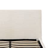 Hackney corduroy ottoman bed frame, in cream, close-up of the ribbed corduroy headboard