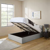 Hackney corduroy ottoman bed frame, in grey, with the end lift storage open