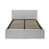 Hackney corduroy ottoman bed frame, in grey, without a mattress, showing the slatted base