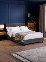 Julian Bowen Aylen bed in dark grey linen, in a bedroom